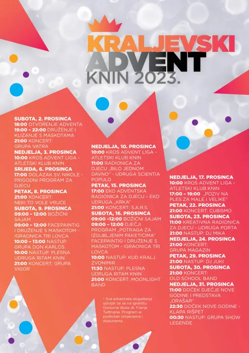 Vatra otvara Kraljevski advent u Kninu! Nastupit će i S.A.R.S, Magazin, Cubismo, Vigor, Neki to vole vruće, Klapa Rišpet…